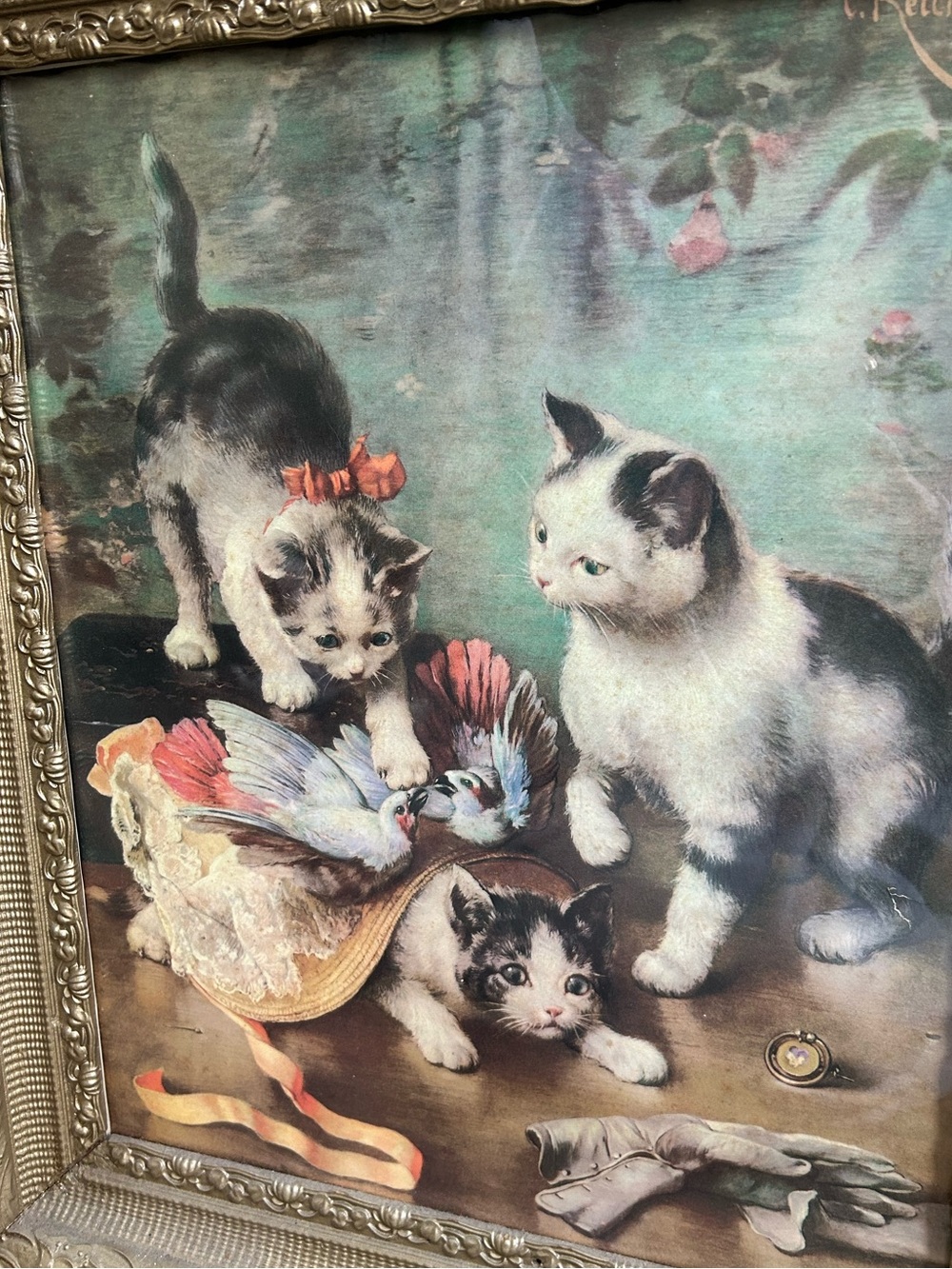 Large Vintage Framed Kitten Print in Ornate Gold Frame - Picture 2 of 3